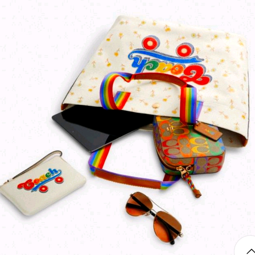 RARE COACH PRIDE Rainbow Roller Skate tote & wristlet